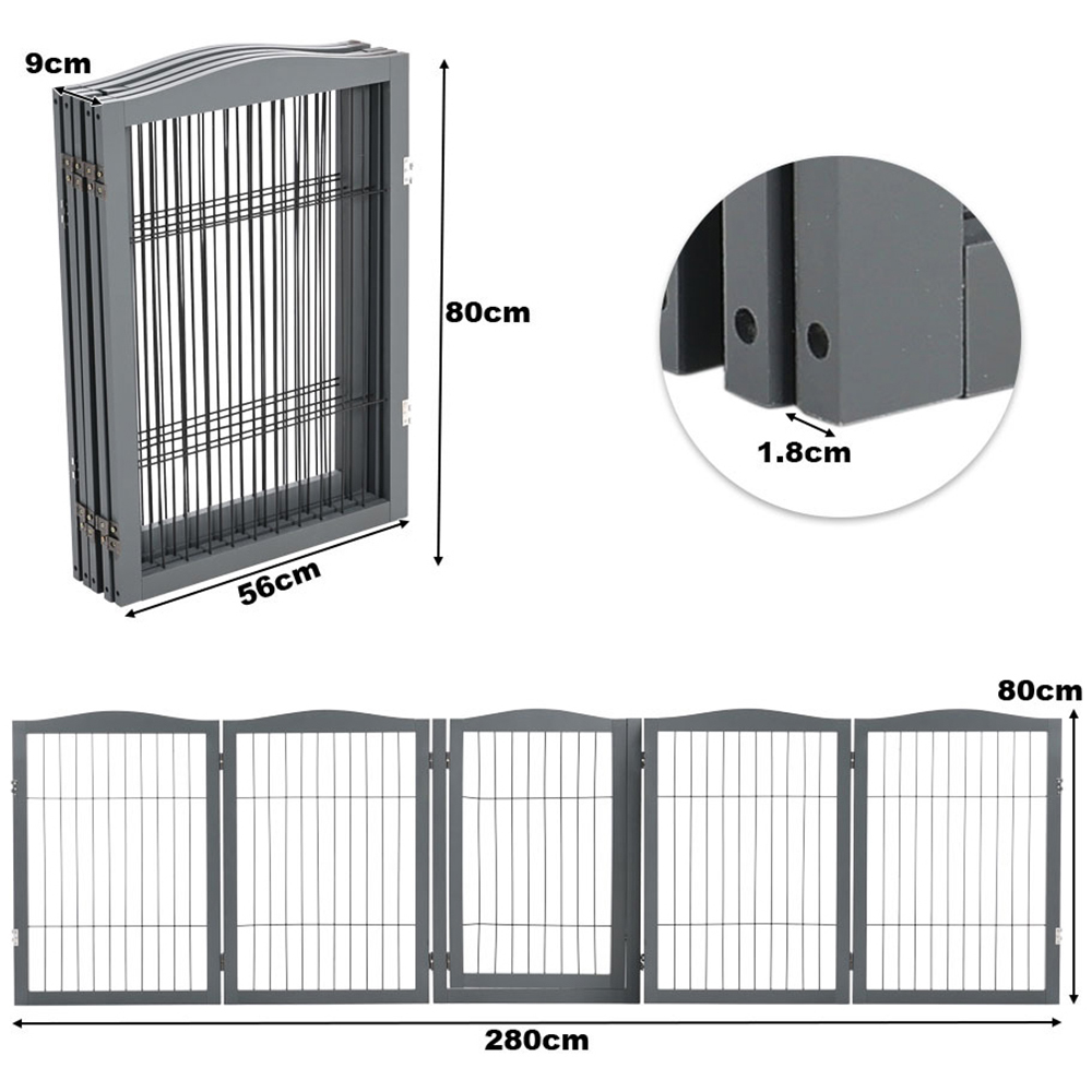 H&O Direct 5 Panel Grey Easy Setup Wooden Folding Pet Playpen Image 4