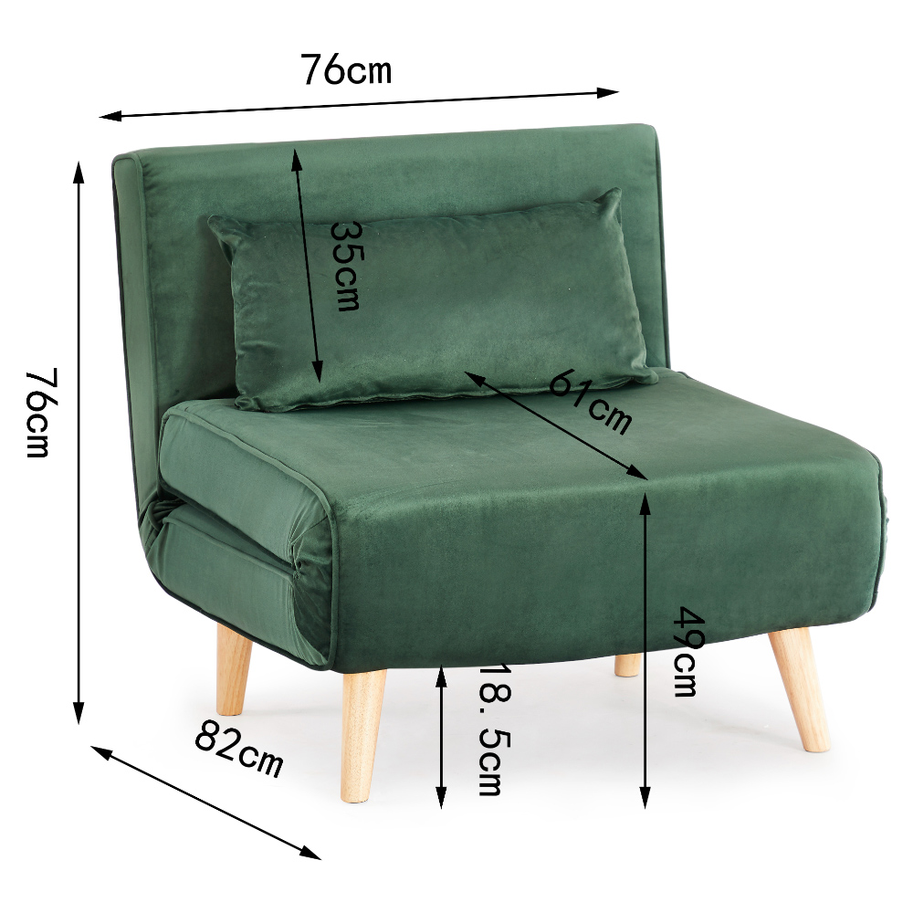 Home Detail Kendal Single Sleeper Green Velvet Chair Bed Image 8