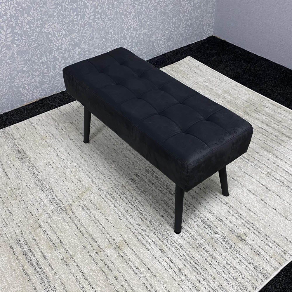 Portland 4 Seater Velvet Wooden Dining Set with Bench Brown Grey and Black Image 4