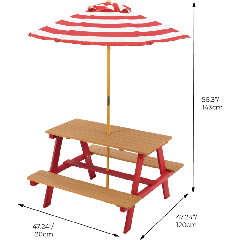 Teamson Home Dakota Red and Natural Outdoor Wooden Picnic Table and Umbrella Set Image 8