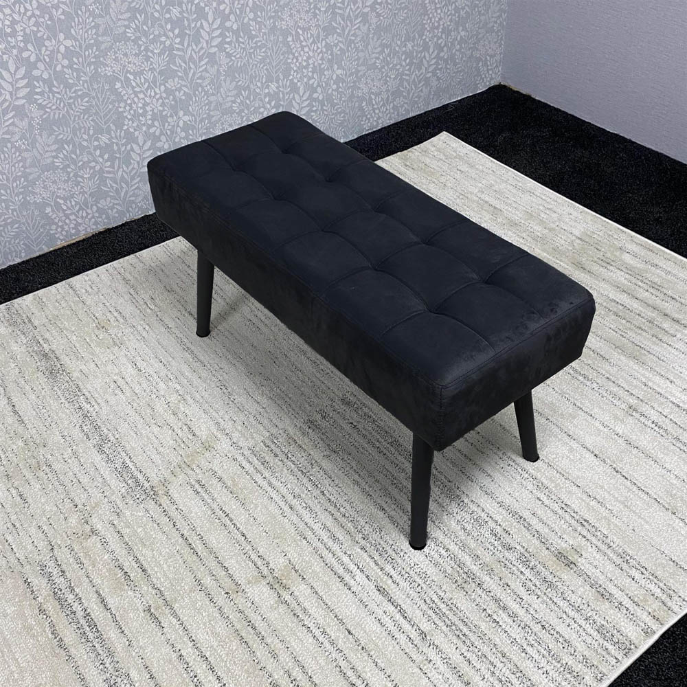 Portland 2 Seater Velvet Wooden Dining Set with Bench Oak Effect and Black Image 2