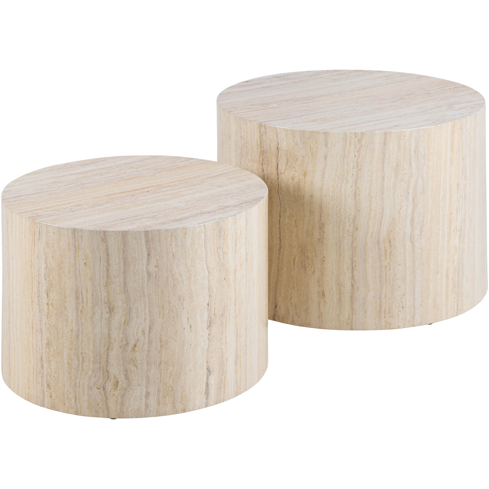 Florence Dice Round Light Travertine Effect Coffee Table Set of 2 Image 2