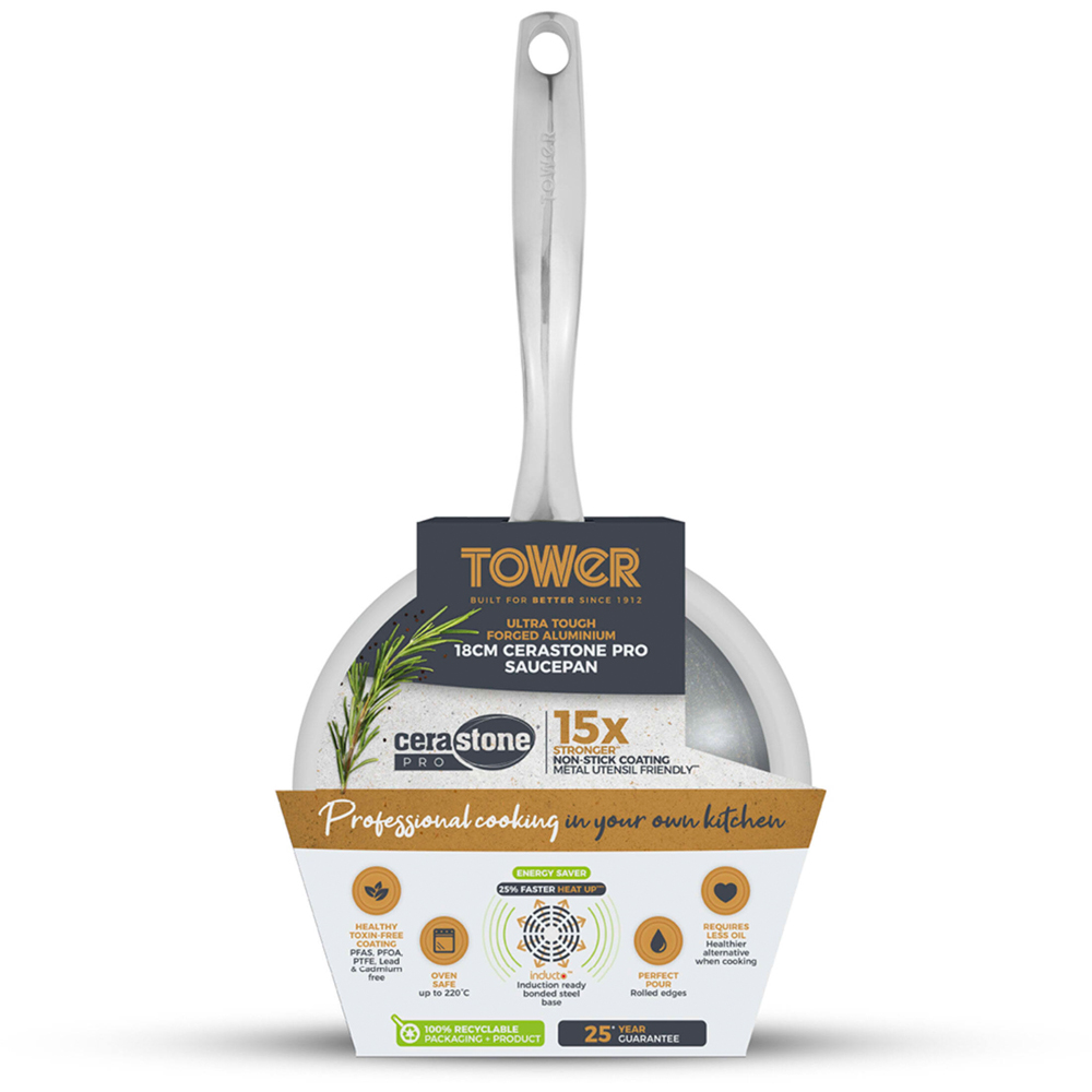 Tower 18cm Forged Aluminium Non-Stick Saucepan with Glass Lid Image 2