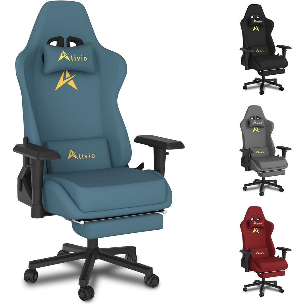 Alivio Blue Velvet Reclining Gaming Chair with Lumbar and Headrest Support Image 2