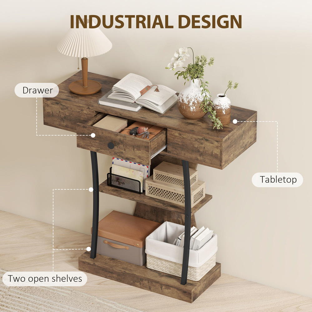 Portland Single Drawer 2 Shelf Rustic Brown Console Table Image 8