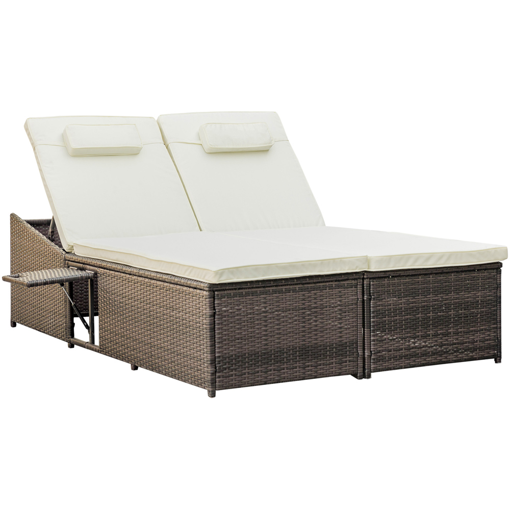 Outsunny 2 Seater Brown and White Rattan Lounger Bed Image 2