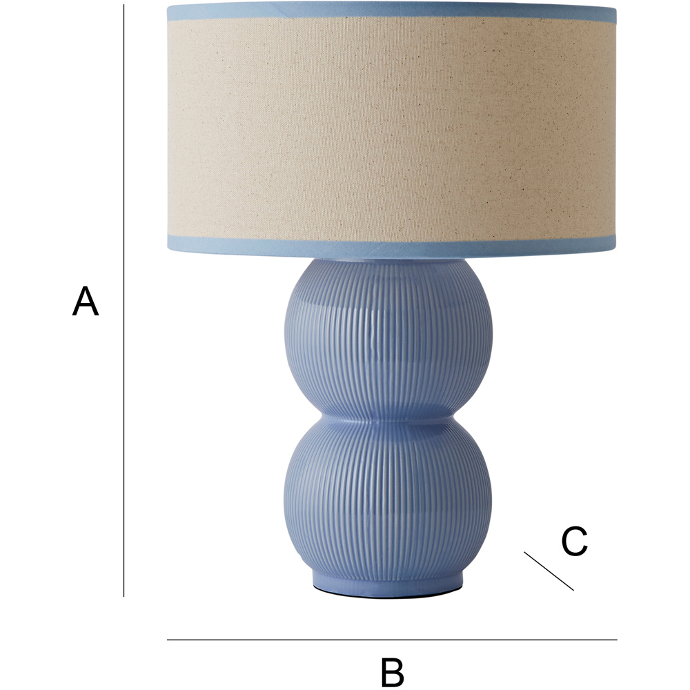 ValueLights Gemma Linen with Blue Trim Shade Stacked Ribbed Blue Glazed Table Lamp with Bulb Image 6