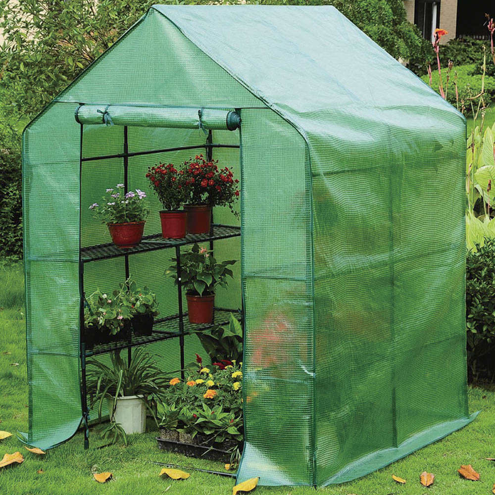 AMOS 3 Tier Green Plastic 4.7 x 4.7ft Portable Walk In Greenhouse Image 6