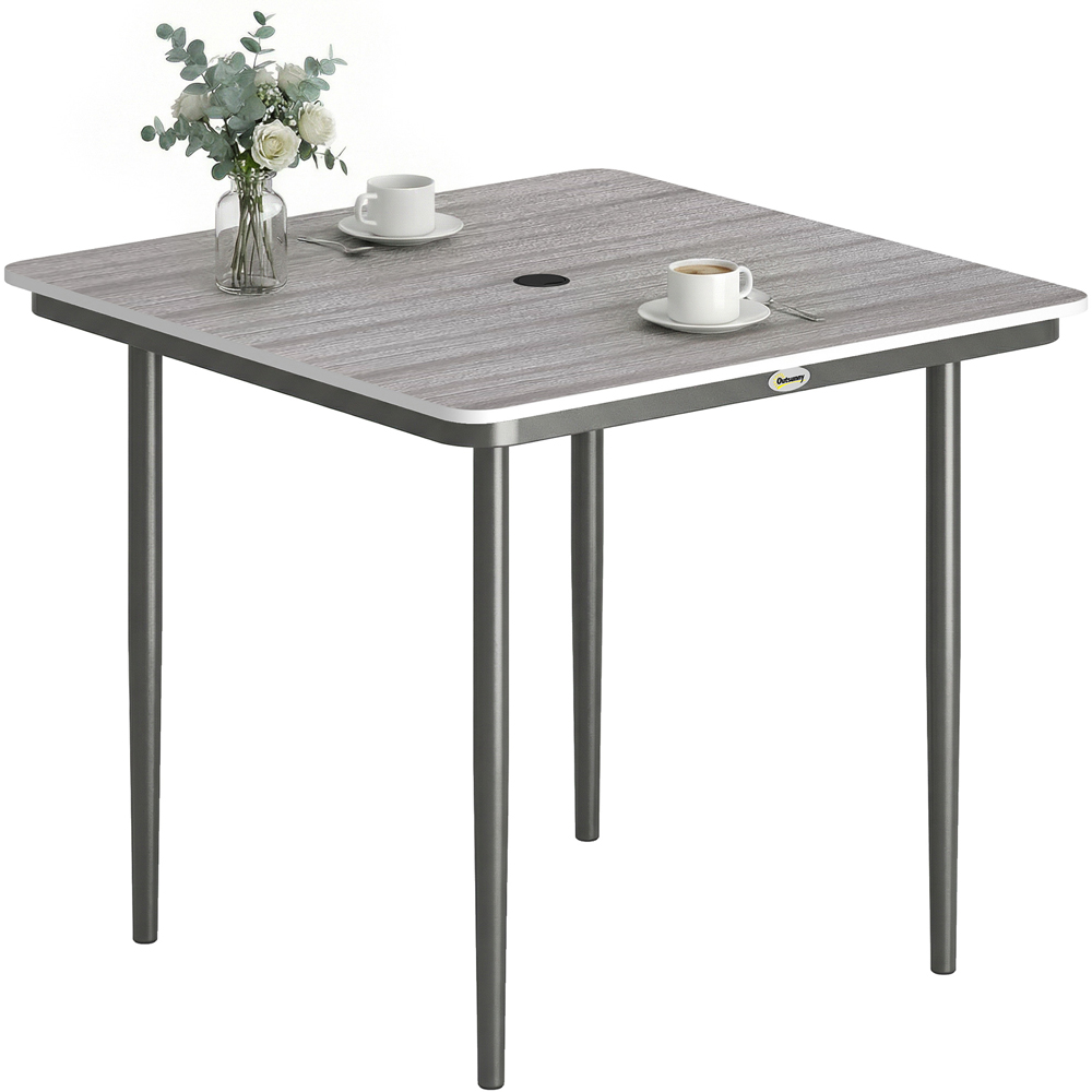 Outsunny 4 Seater Garden Dining Table with Umbrella Hole Light Grey Image 2