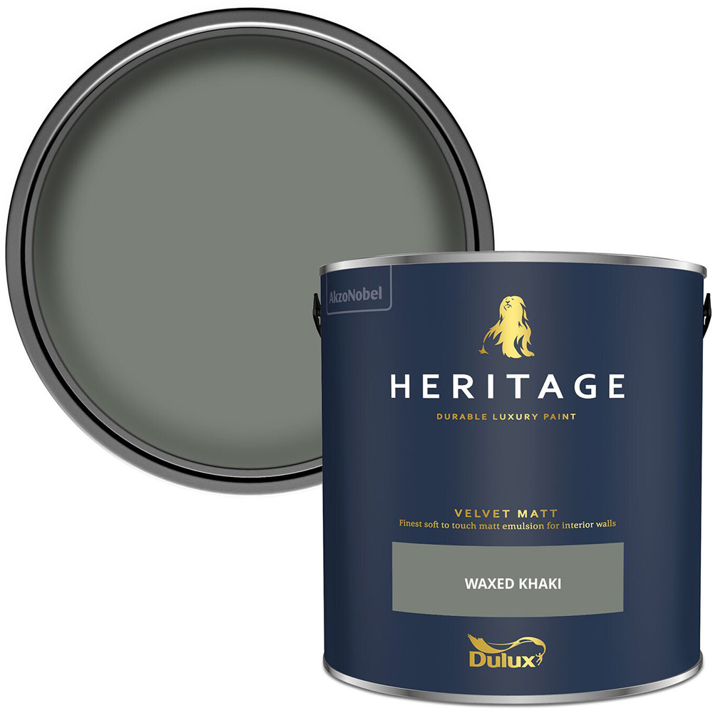 Dulux Heritage Walls and Ceilings Waxed Khaki Velvet Matt Emulsion Paint 2.5L Image 1