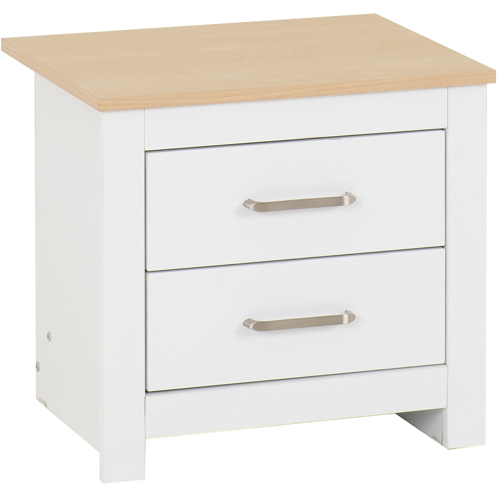 Seconique Portland 2 Drawer White and Oak Effect Bedside Table Image 2