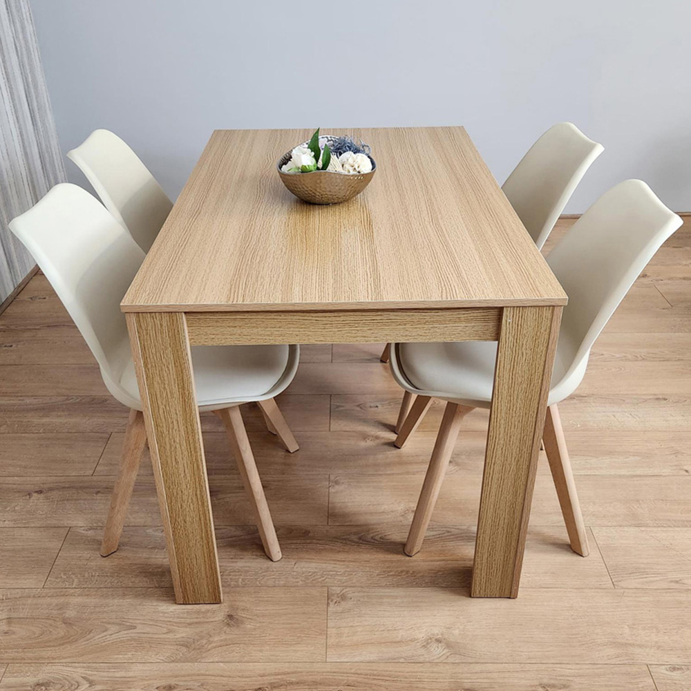 Portland 4 Seater Square Leather Dining Table Set Oak Effect and Cream Image 1