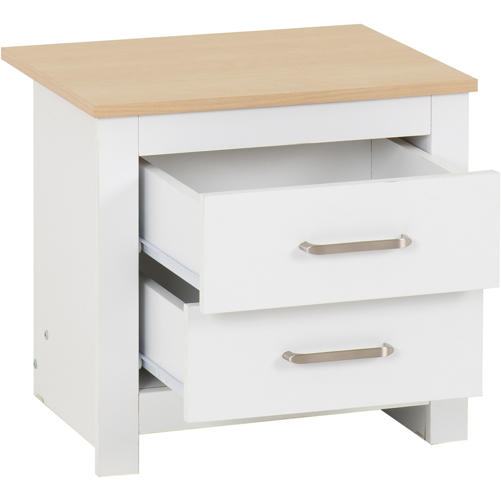 Seconique Portland 2 Drawer White and Oak Effect Bedside Table Image 3