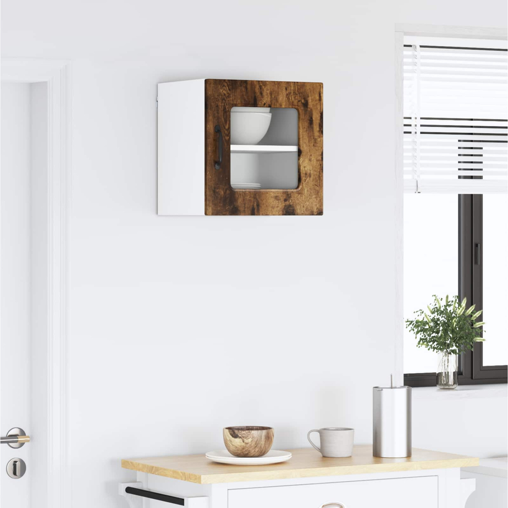 vidaXL Kalmar Single Glass Door Smoked Oak Wall Mounted Kitchen Cabinet Image 9