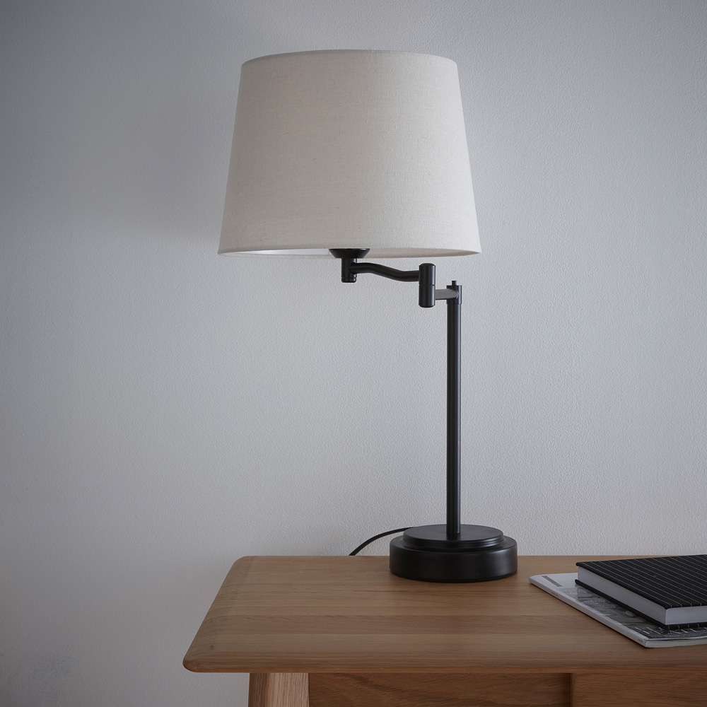 Kliving Chancery Natural Linen Shade Matt Black Swing Arm Table Lamp Image 2