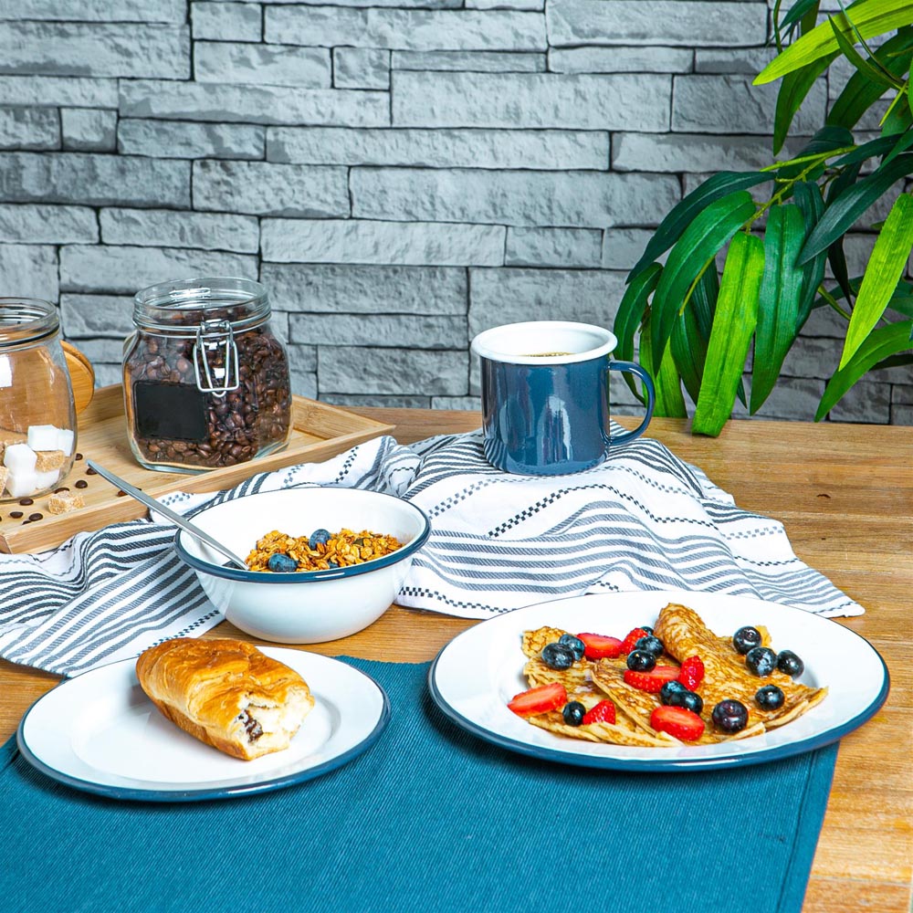 Argon Tableware White and Navy Enamel 16 Piece Dinner Set Image 2