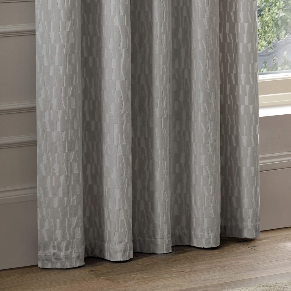 Paoletti Manhattan Silver Fully Lined Velvet Eyelet Curtains 168 x 183cm Image 3