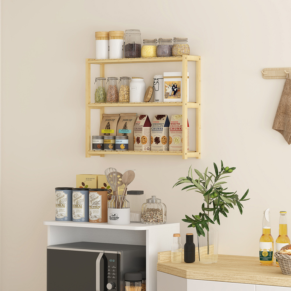 HOMCOM 3-Tier Natural Bamboo Adjustable Bathroom Storage Shelf Image 4