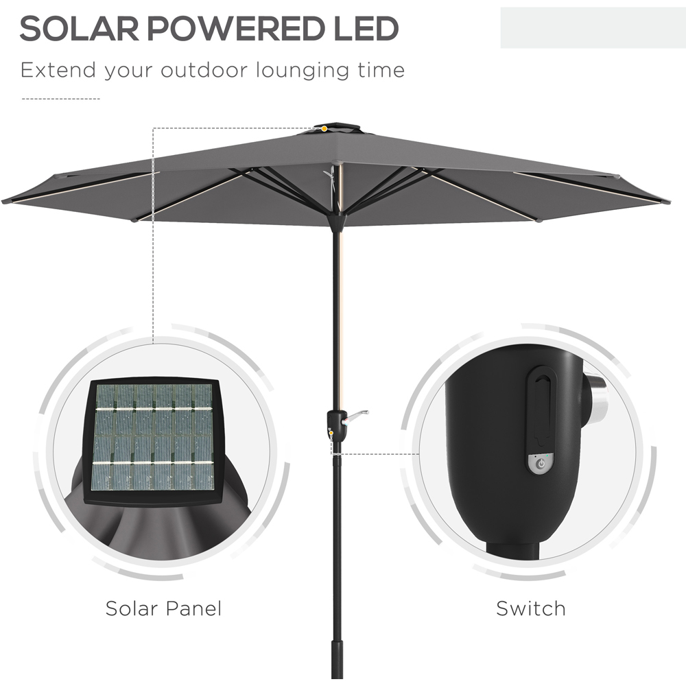Outsunny Charcoal Grey Solar LED Crank Handle Parasol 2.65m Image 4