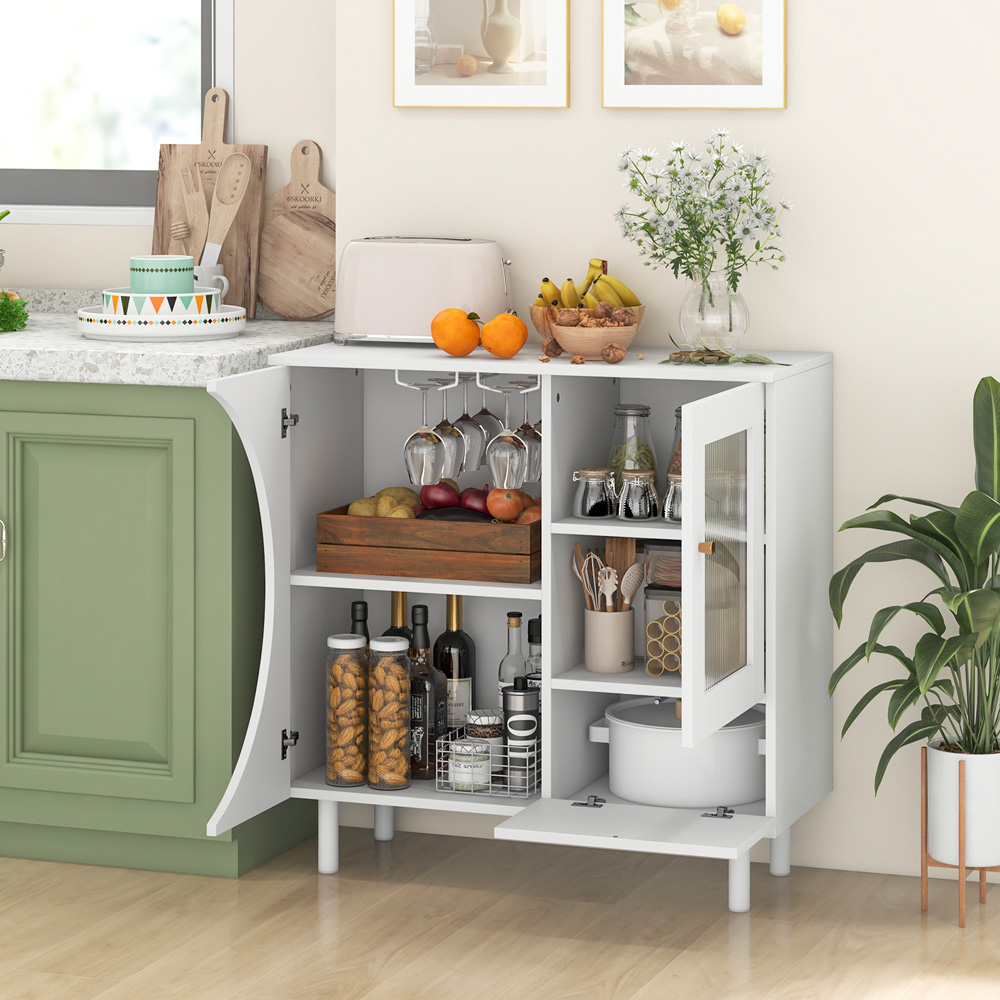 Costway 2 Door 2 Shelf White Kitchen Sideboard Image 3
