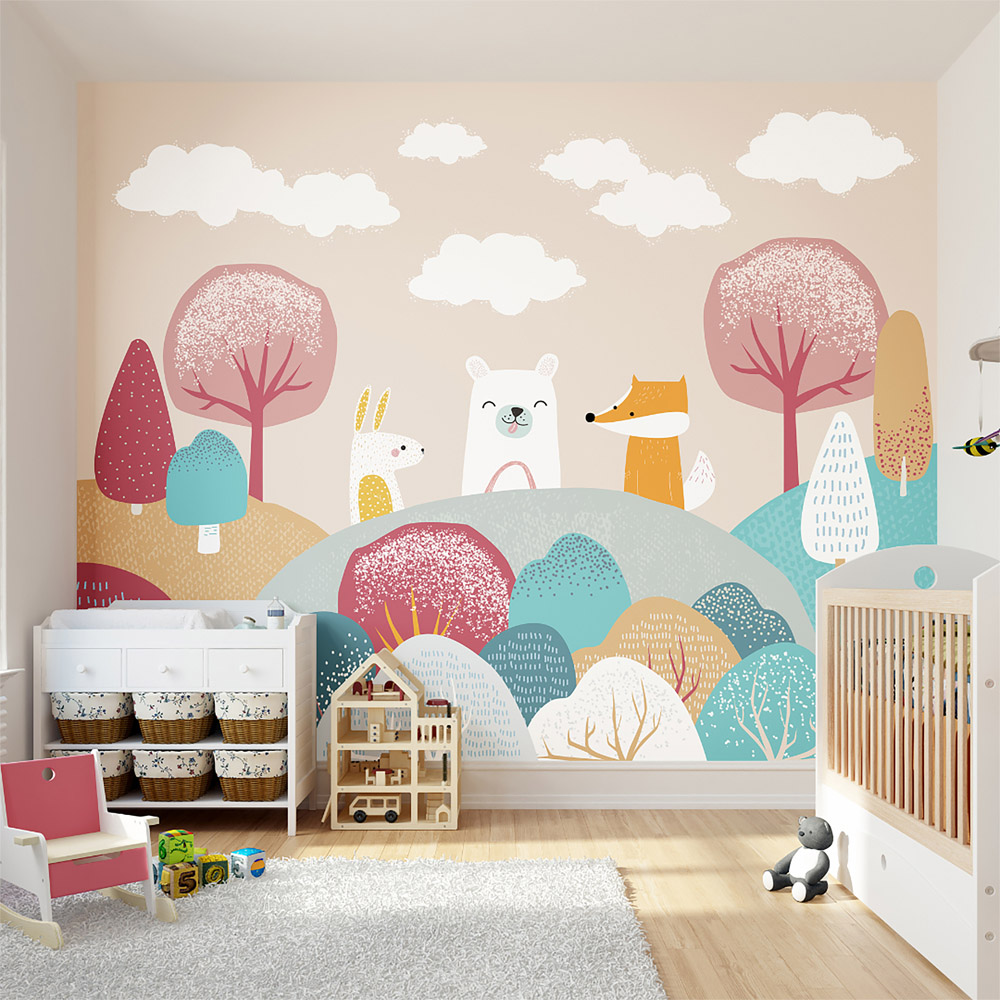 Origin Murals Woodland Friends Orange Wall Mural Image 1