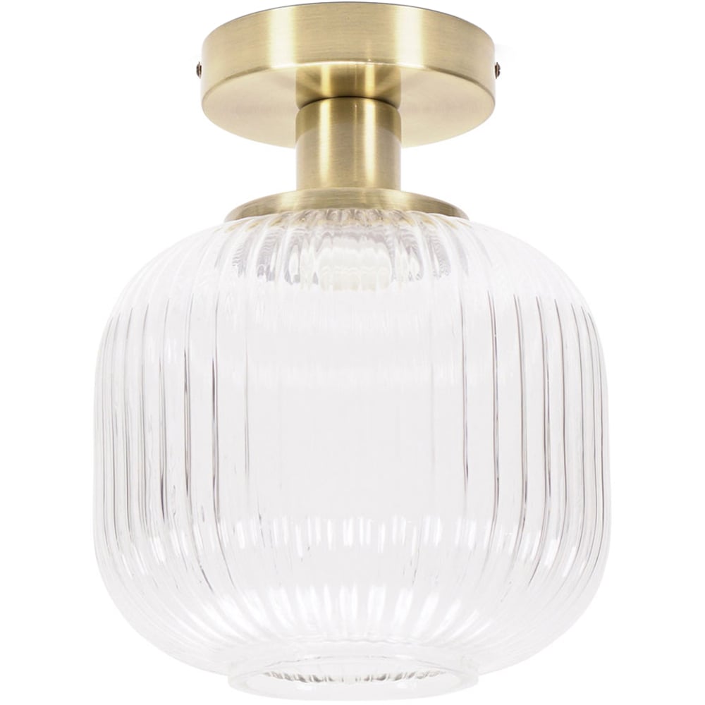 ValueLights Calpe Clear Shade Gold Stem LED Flush Ceiling Light Image 1