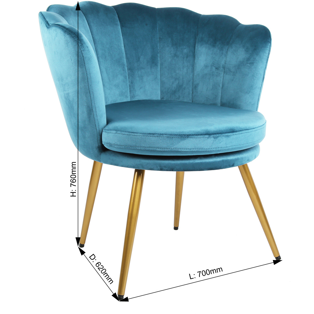 Flora Petal Back Accent Tub Chair Velvet Upholstery - Teal Image 7
