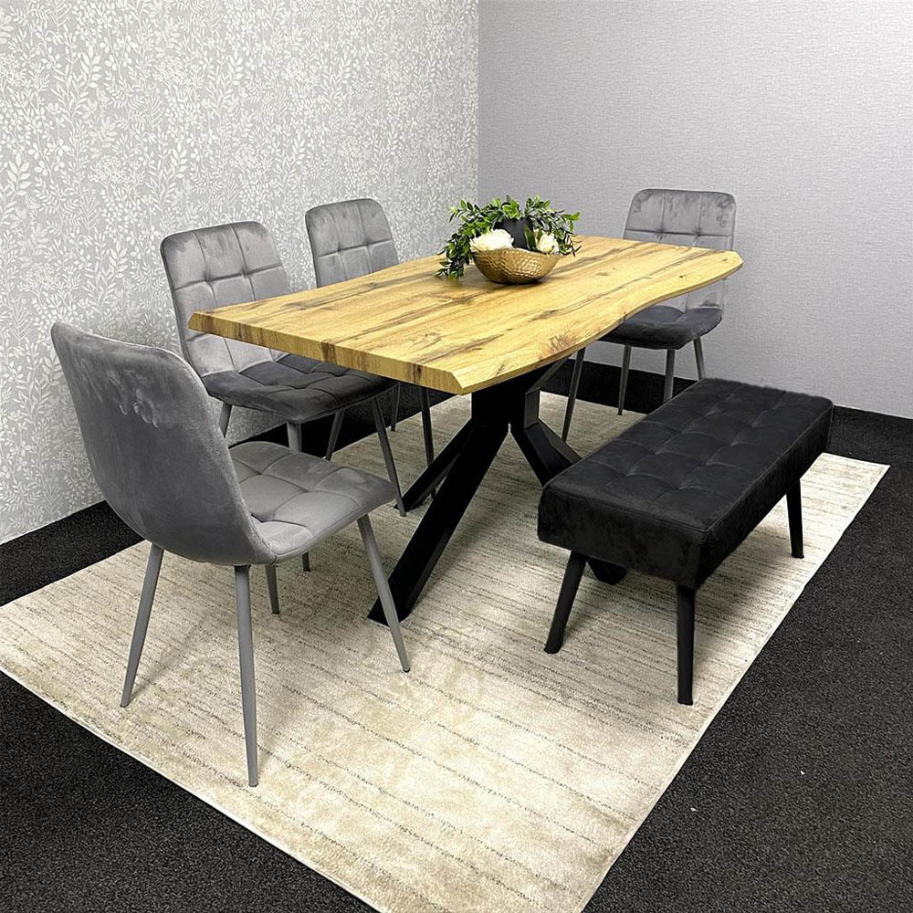 Portland 6 Seater Grey and Black MDF Dining Set with Velvet Chairs and Bench Image 8