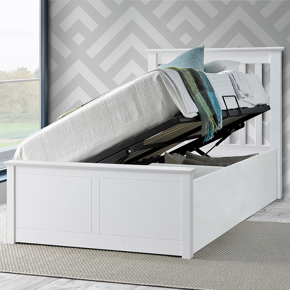 Francis Single White Wooden Ottoman Bed Frame Image 2