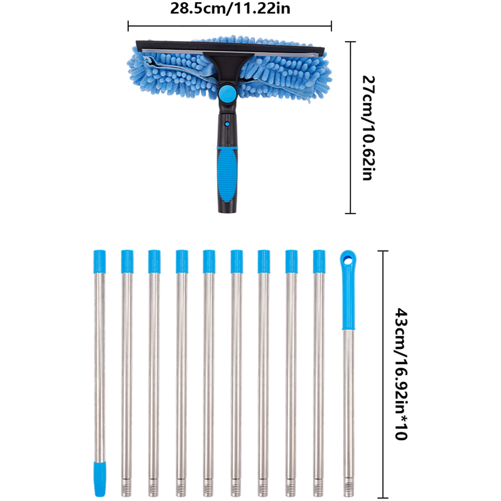 Living and Home Light Blue Extendable Window Cleaning Squeegee Tool with Scrubber Image 8