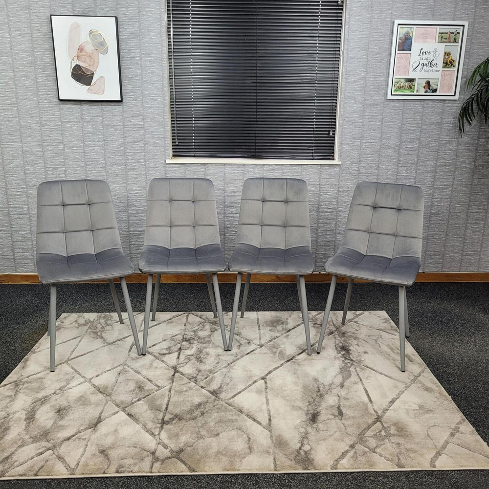 Kosy Koala 4 Seater Wood and Velvet Tufted Dining Set Grey Image 4