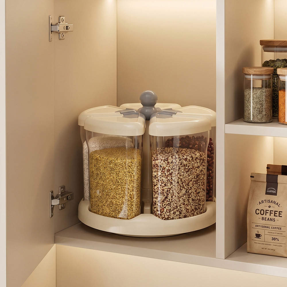 Living and Home Grey and Cream White 5 Container 360 Rotating Grain Dispenser Image 7