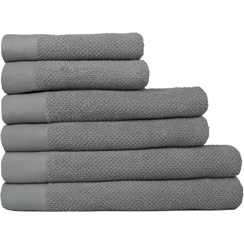 furn. Textured Cotton Cool Grey Hand and Bath Towels Set of 6 Image 1