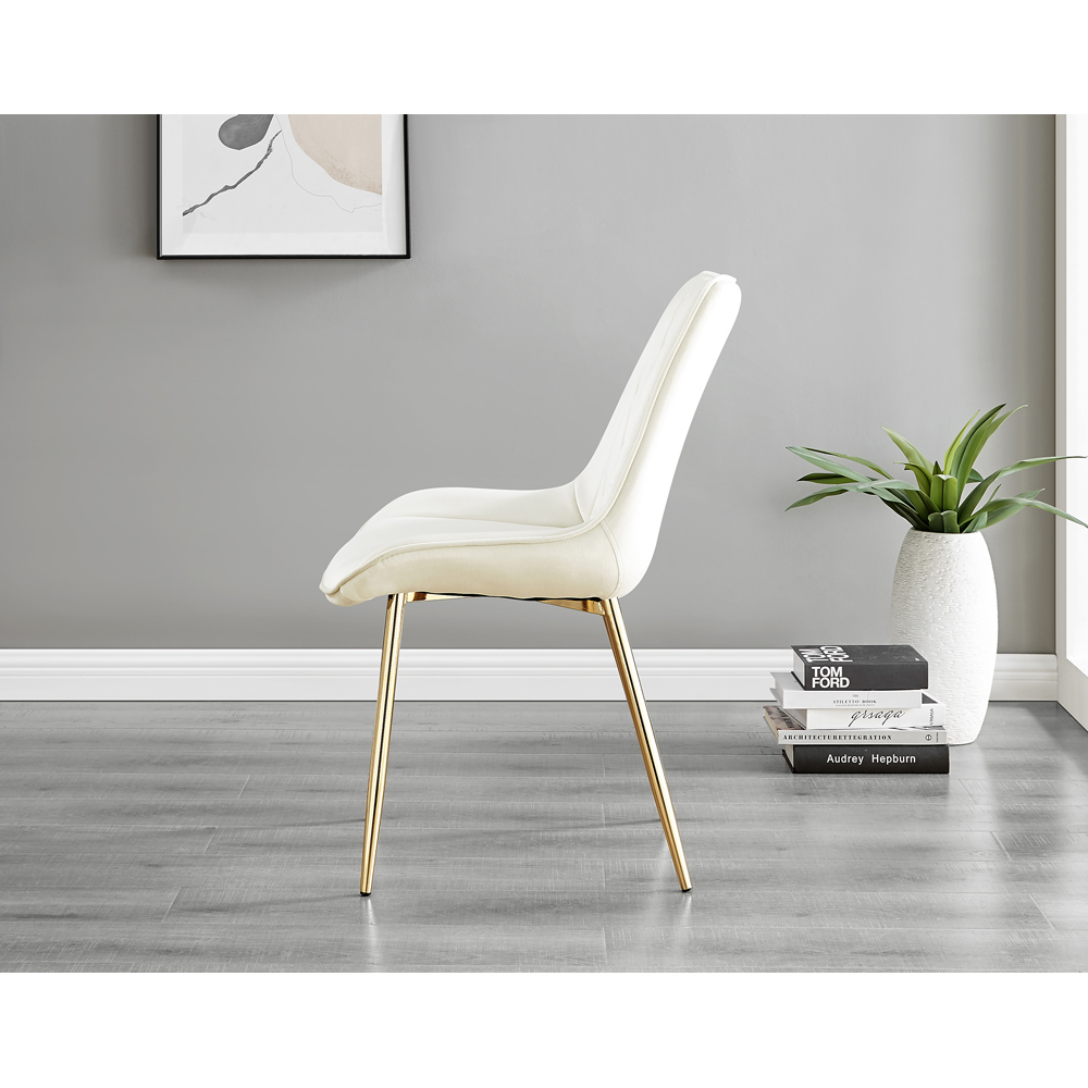 Furniturebox Cesano Set of 2 Cream and Gold Velvet Dining Chair Image 3
