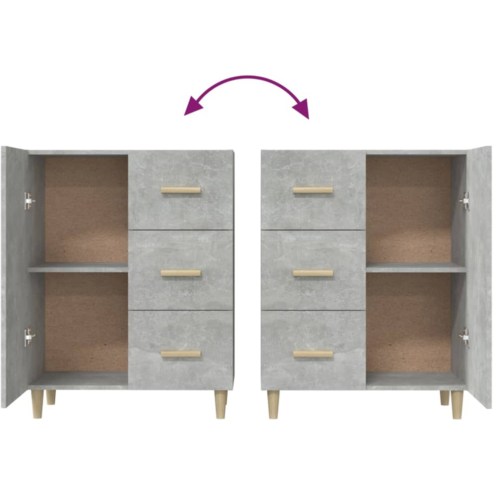 vidaXL Single Door 3 Drawer Concrete Grey Wooden Sideboard Image 7