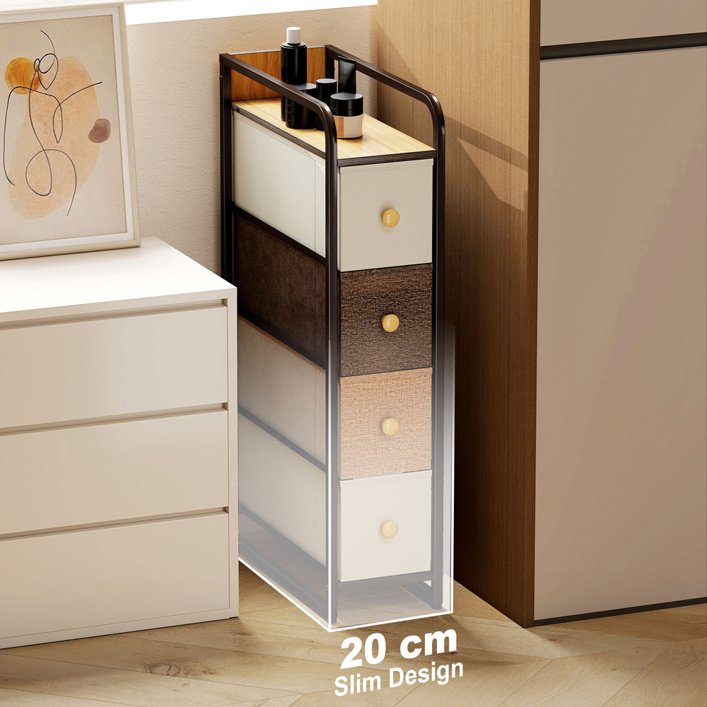 HOMCOM 4 Drawer Mixed-Brown Steel Frame Slim Storage Organiser Unit Image 5
