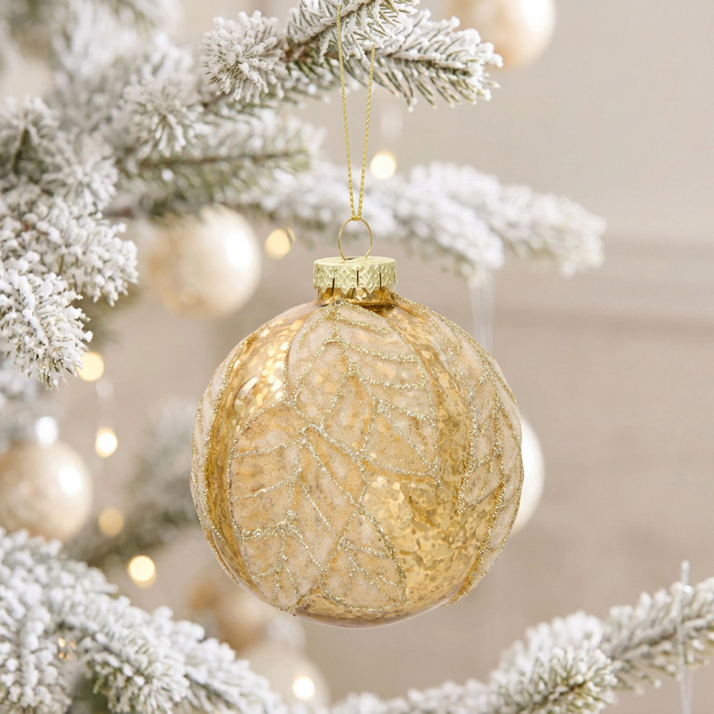 Antique Leaf Design Bauble Gold Image 2
