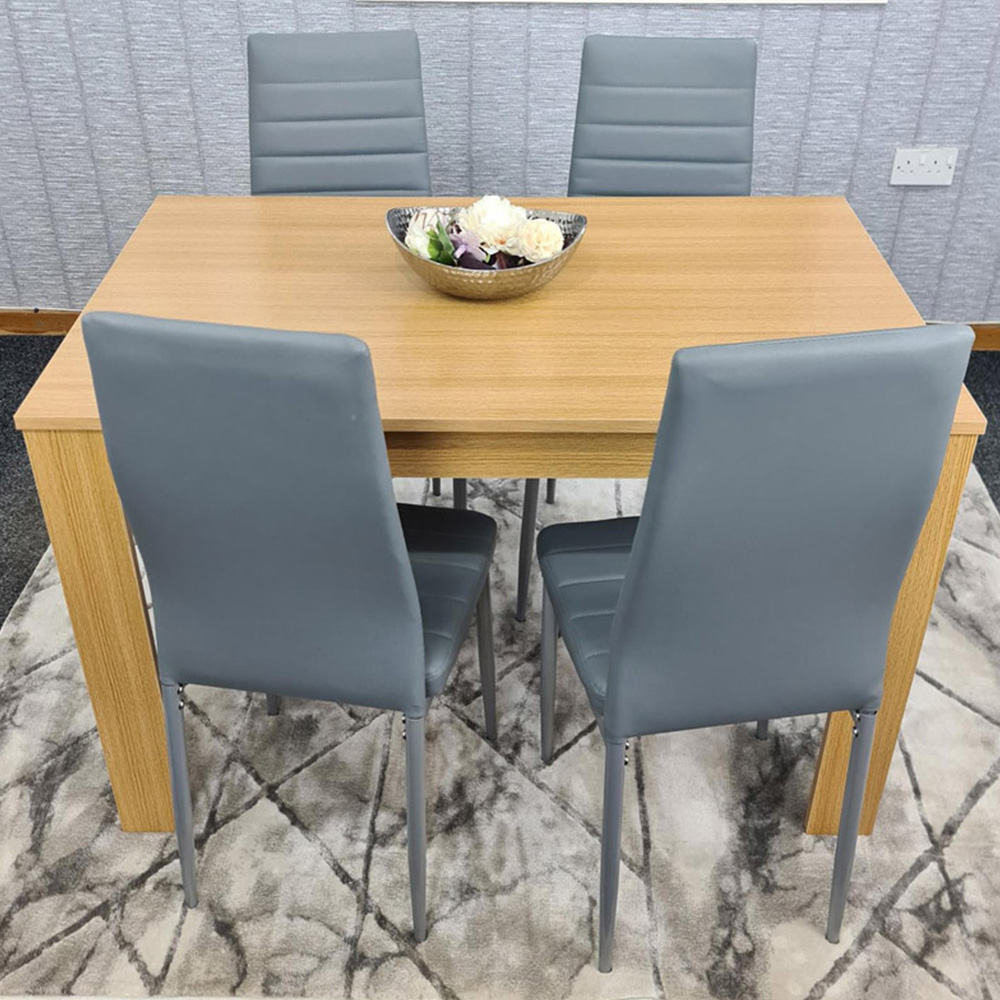Portland 4 Seater Square Leather Dining Table Set Oak Effect and Grey Image 1