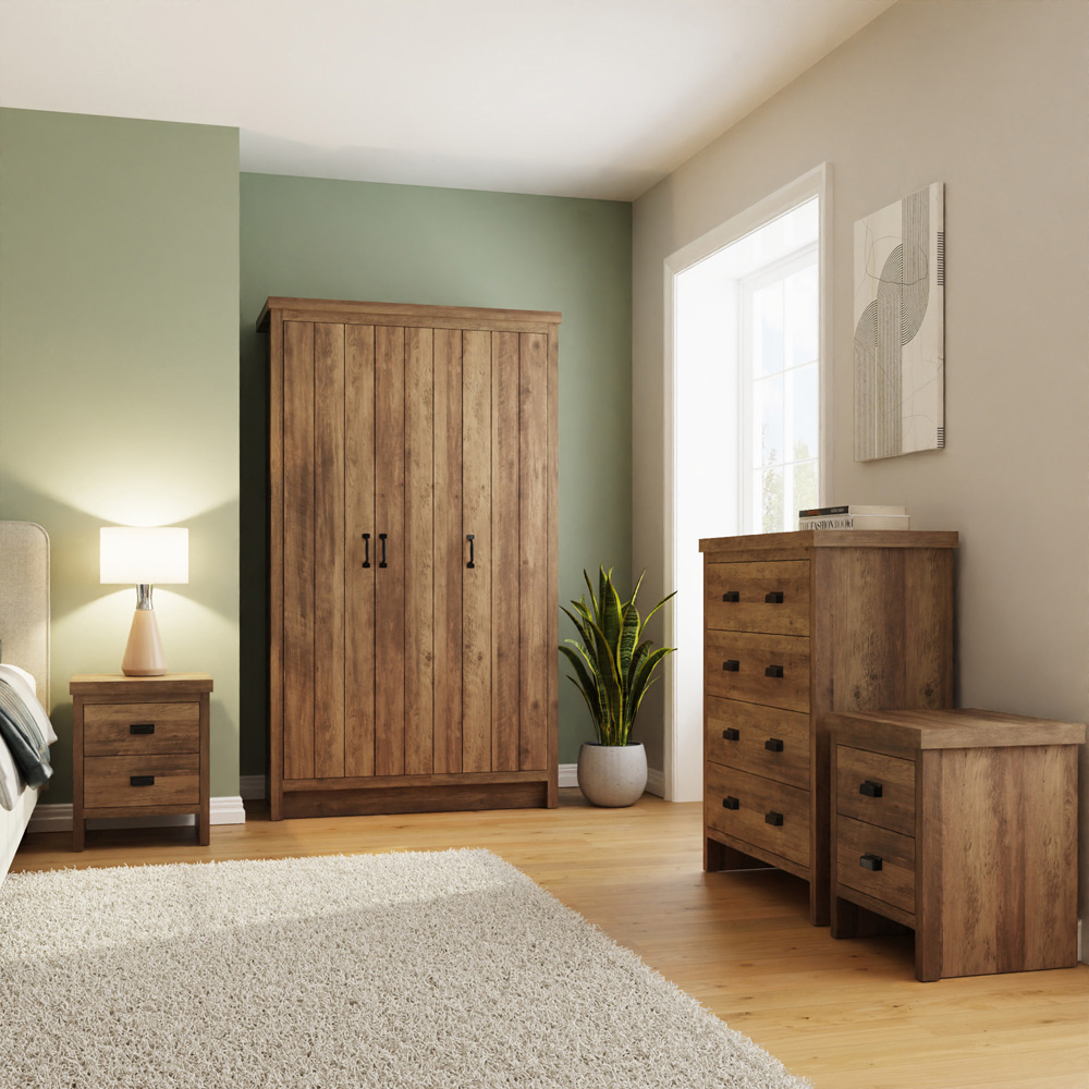 GFW Boston Knotty Oak 4 Piece Bedroom Furniture Set Image 1