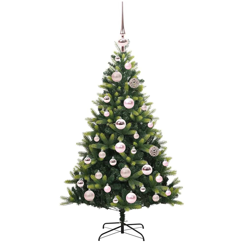 vidaXL Pre-Lit Pink Baubles Green Artificial Hinged Christmas Tree 4ft Image 4