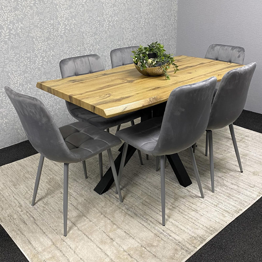 Kosy Koala 6 Seater Velvet and Wood Dinning Table Set Black and Brown Image 1