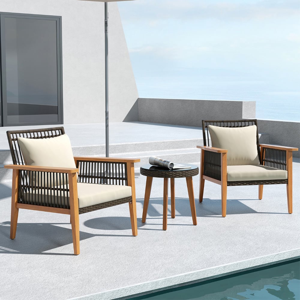 Costway 3 Seater Wicker Woven Patio Bistro Set Beige Image 1