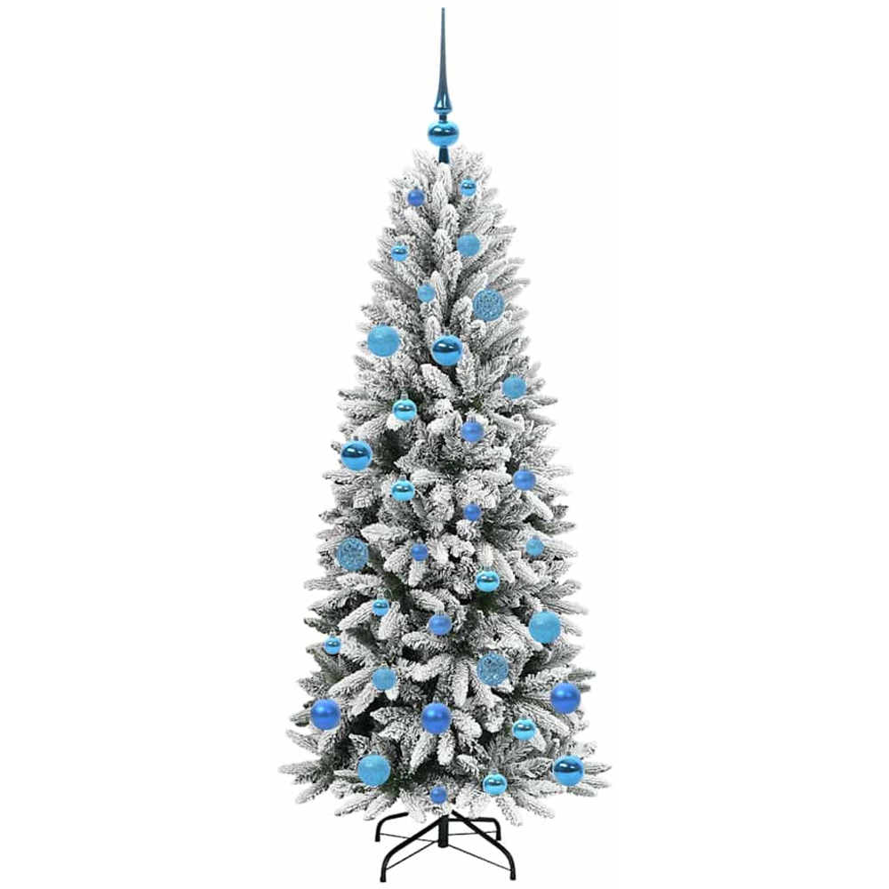 vidaXL Pre-Lit Blue Baubles Artificial Snow Flocked Christmas Tree 5ft Image 4