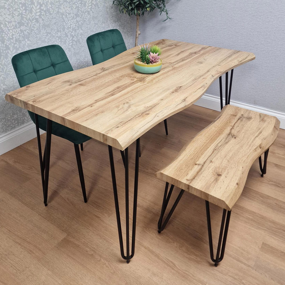 Kosy Koala 4 Seater Tufted Velvet Wooden Dining Set with Bench Green and Brown Image 1