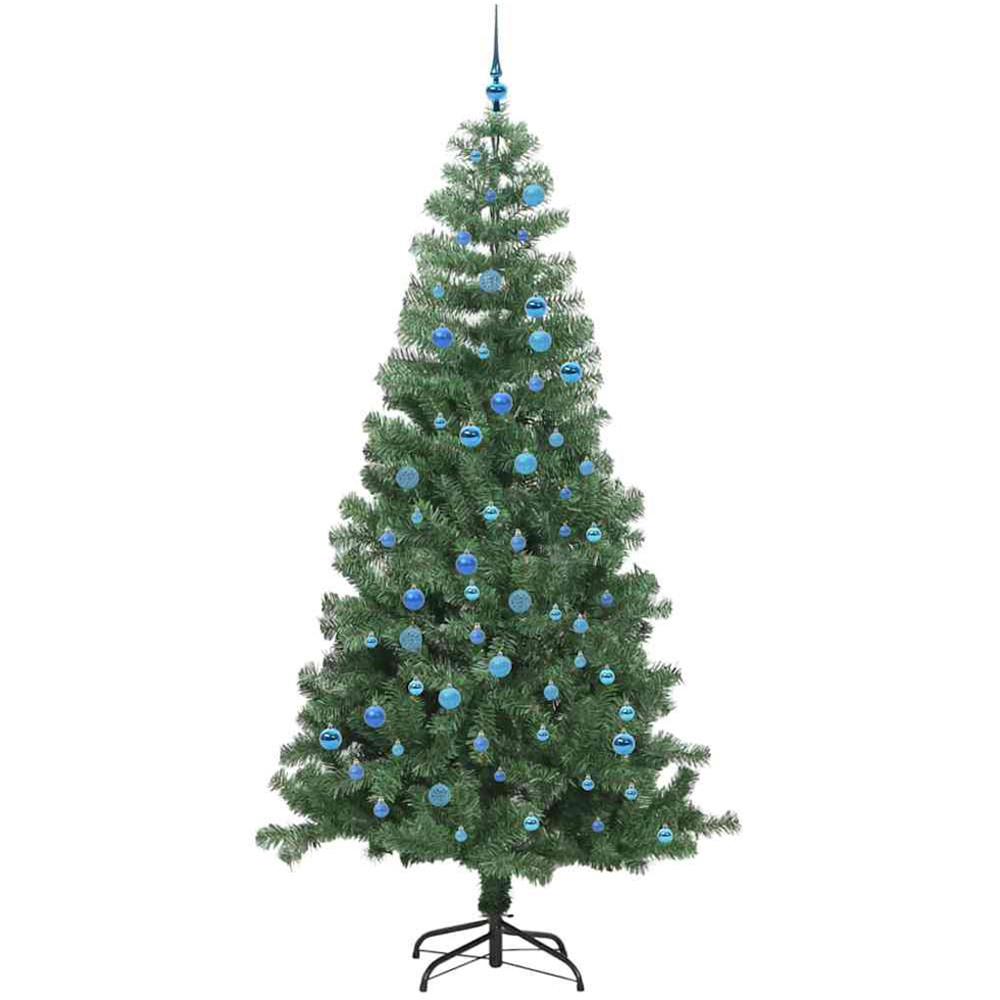 vidaXL Pre-Lit Blue Baubles Green Artificial Christmas Tree 8ft Image 4