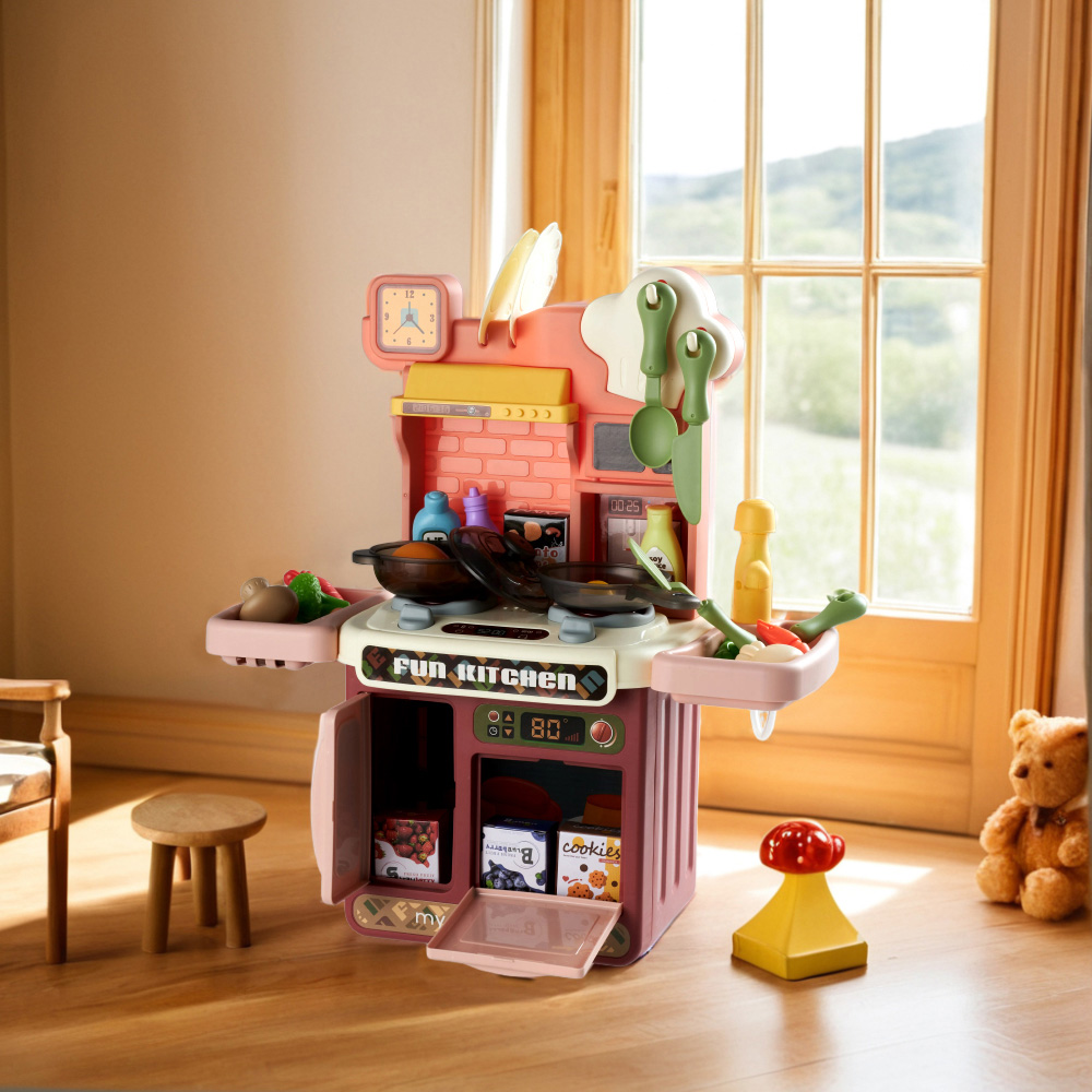 Tommy Toys Kids Red Kitchen Play Set with Music and Light Image 2