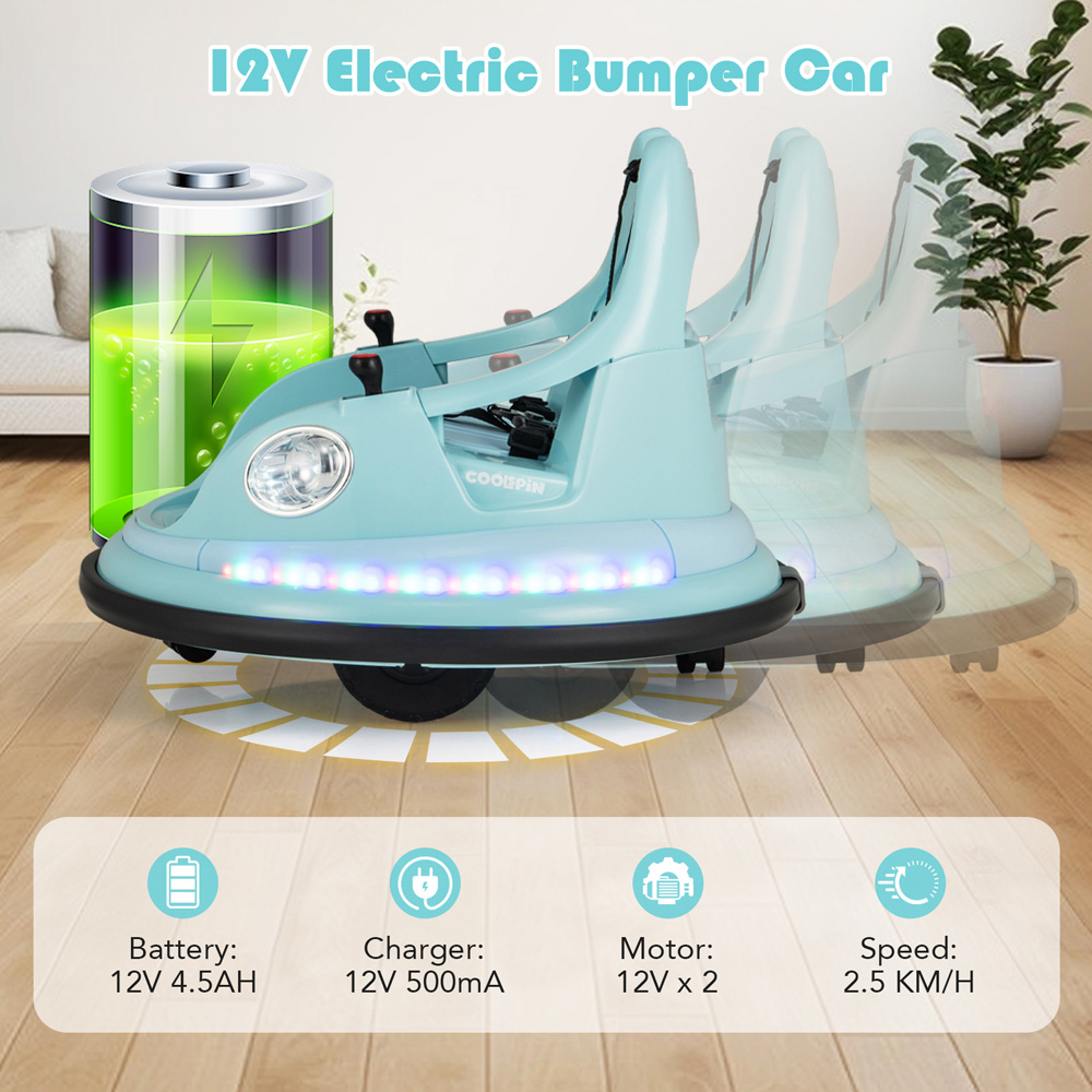 Costway Kids Blue Ride On Bumper Car with Dual Joysticks and 5 Light Effects 12V Image 7