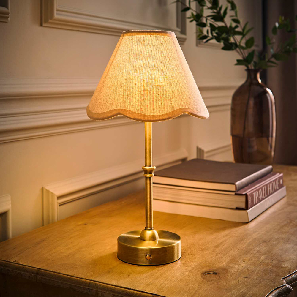 ValueLights Lowe Natural Scallop Flower Shade Gold Rechargeable Table Lamp with Bulb Image 2