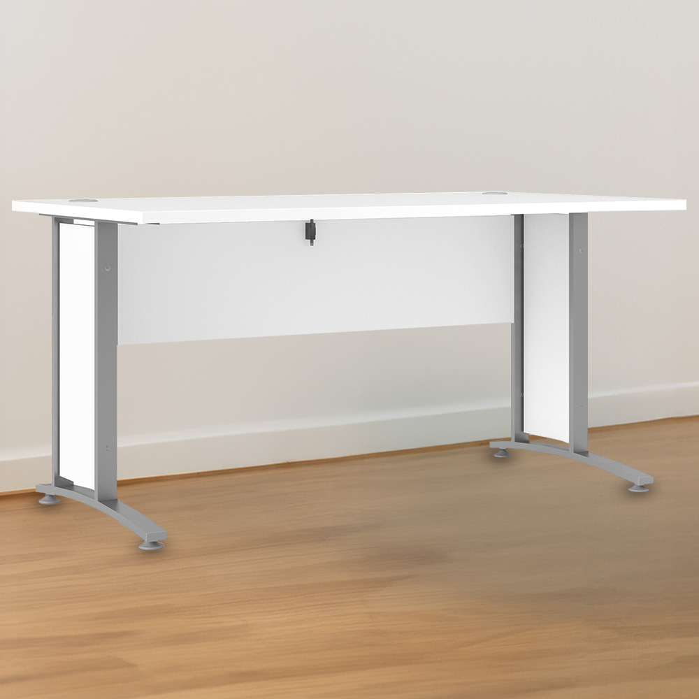 Florence Wooden and Steel 150cm Desk White and Silver Grey Image 1