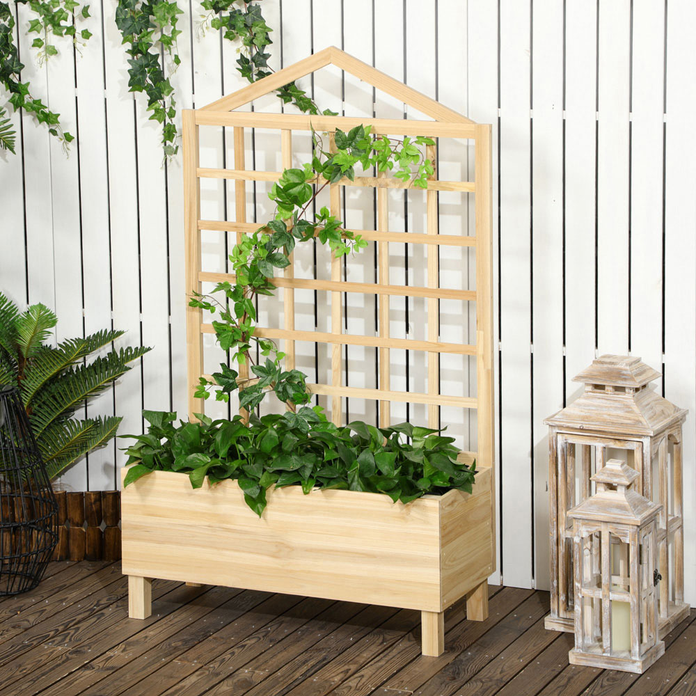 Outsunny Wooden Garden Planter with Trellis 150 x 43 x 90cm Image 2